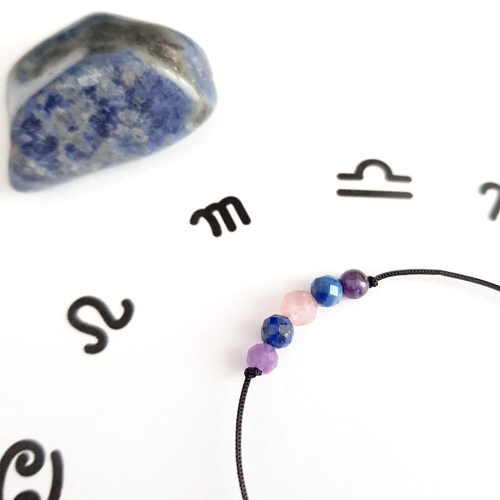 Bransoletka ametyst, lapis lazuli, kwarc różowy, sodalit i czaroit Zodiac Panna