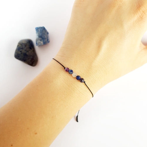 Bransoletka ametyst, lapis lazuli, kwarc różowy, sodalit i czaroit Zodiac Panna