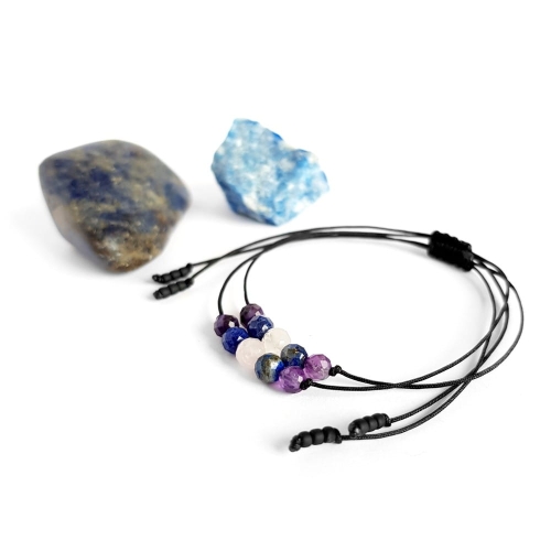 Bransoletka ametyst, lapis lazuli, kwarc różowy, sodalit i czaroit Zodiac Panna