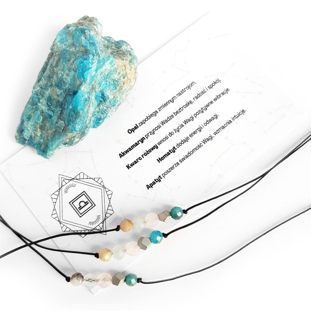 Bransoletka opal, akwamaryn, kwarc różowy, hematyt i apatyt Zodiac Waga