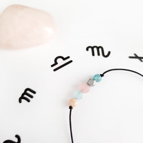 Bransoletka opal, akwamaryn, kwarc różowy, hematyt i apatyt Zodiac Waga