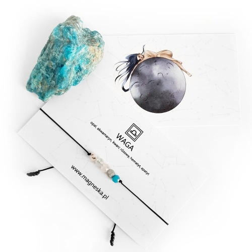 Bransoletka opal, akwamaryn, kwarc różowy, hematyt i apatyt Zodiac Waga