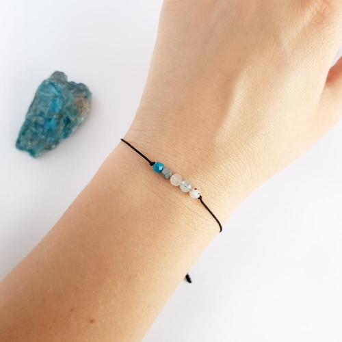 Bransoletka opal, akwamaryn, kwarc różowy, hematyt i apatyt Zodiac Waga