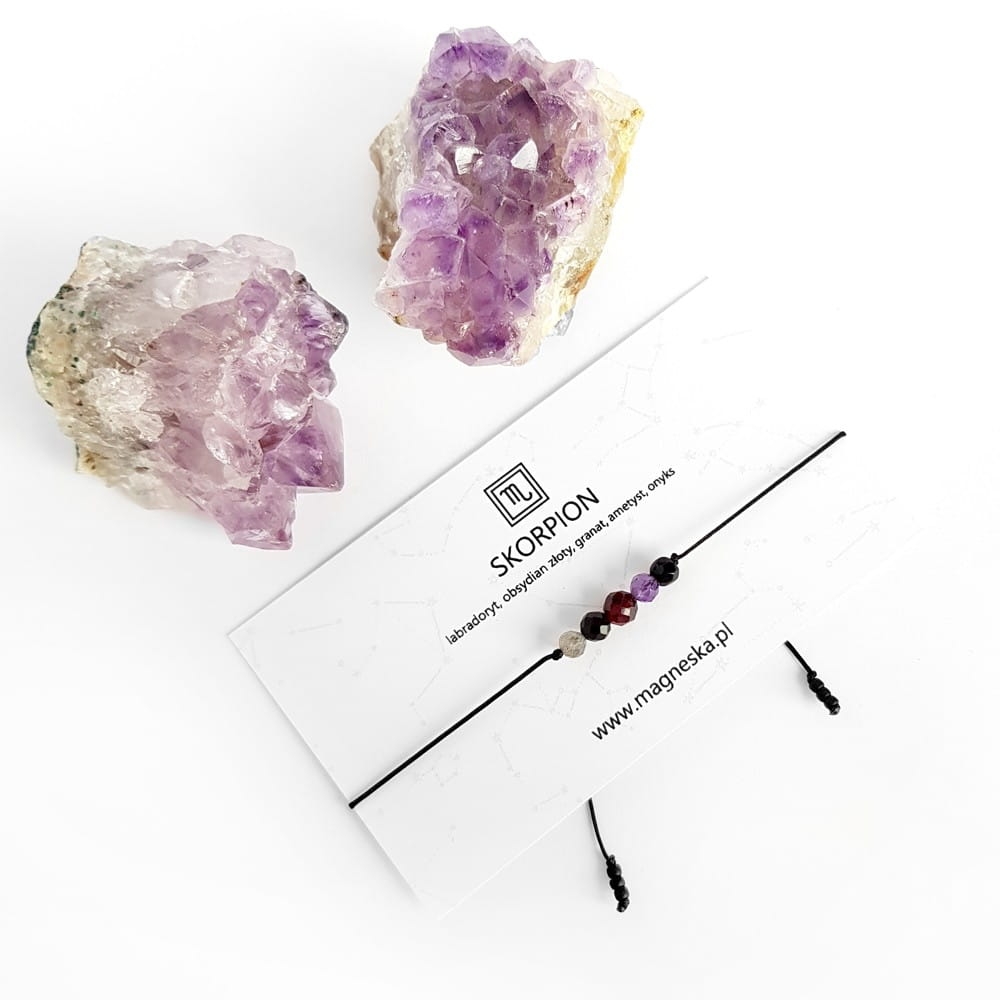 Bransoletka labradoryt, obsydian, granat, ametyst i onyks Zodiac Skorpion
