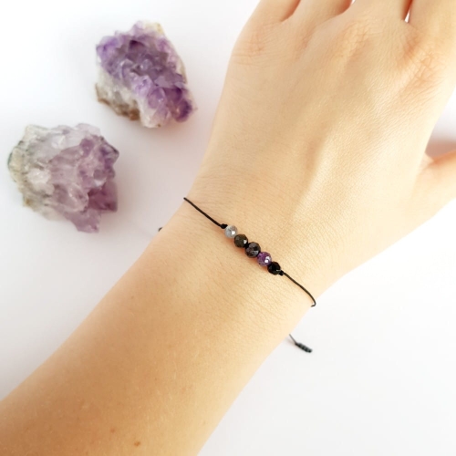 Bransoletka labradoryt, obsydian, granat, ametyst i onyks Zodiac Skorpion