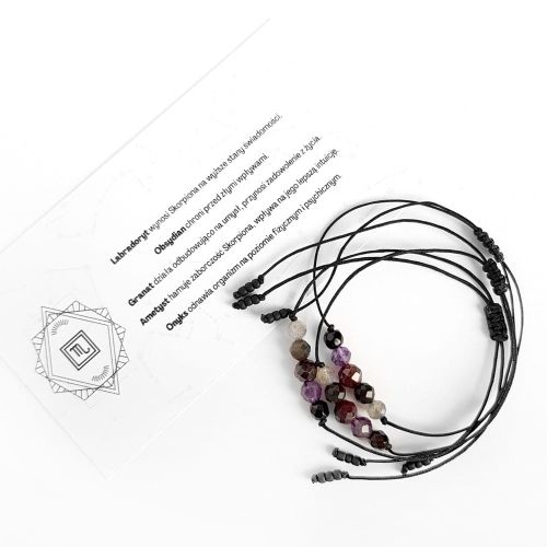 Bransoletka labradoryt, obsydian, granat, ametyst i onyks Zodiac Skorpion