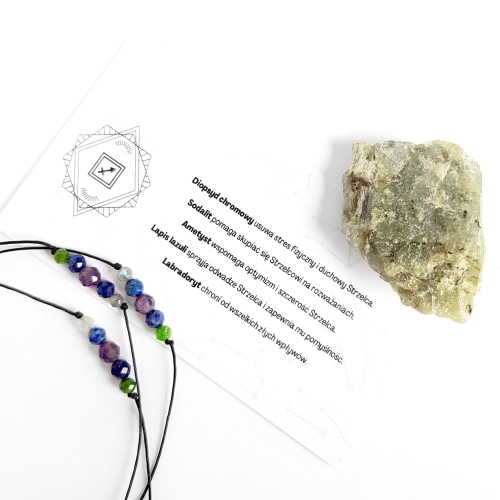 Bransoletka diopsyd, sodalit, ametyst, lapis lazuli i labradoryt Zodiac Strzelec