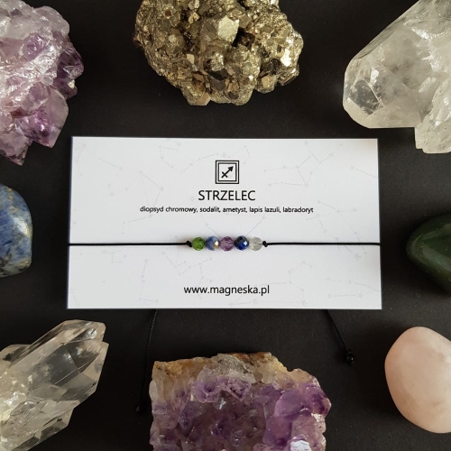 Bransoletka diopsyd, sodalit, ametyst, lapis lazuli i labradoryt Zodiac Strzelec