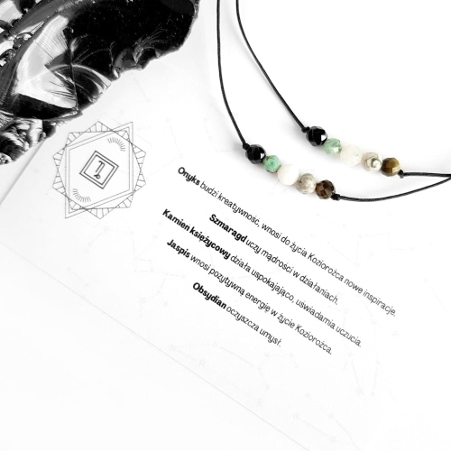 Bransoletka onyks, szmaragd, kamień księżycowy, jaspis i obsydian Zodiac Koziorożec