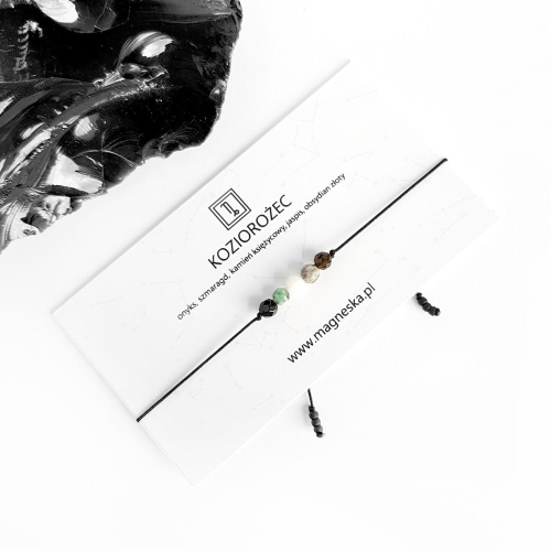 Bransoletka onyks, szmaragd, kamień księżycowy, jaspis i obsydian Zodiac Koziorożec