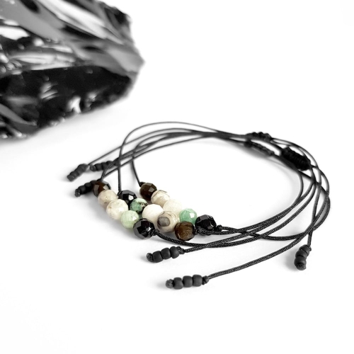 Bransoletka onyks, szmaragd, kamień księżycowy, jaspis i obsydian Zodiac Koziorożec