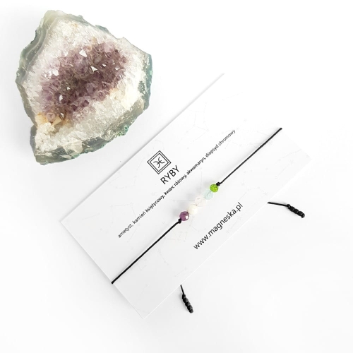 Bransoletka ametyst, kamień księżycowy, kwarc różowy, akwamaryn i diopsyd Zodiac Ryby