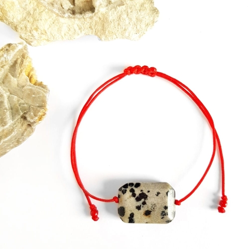 WishYouLuck jaspis dalmatyńczyk bransoletka szczęścia na czerwonym sznurku
