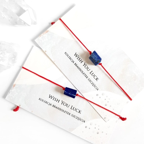 WishYouLuck lapis lazuli bryłka bransoletka szczęścia na czerwonym sznurku