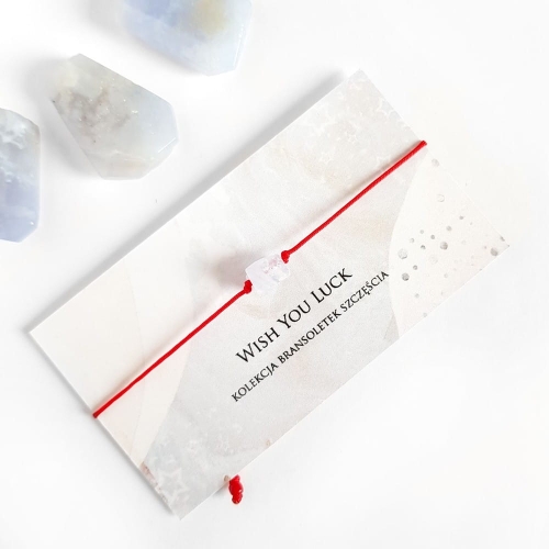 WishYouLuck chalcedon (niebieski agat) bryłka bransoletka szczęścia na czerwonym sznurku