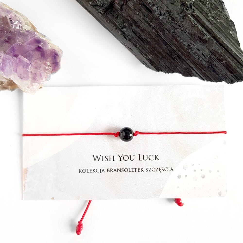 WishYouLuck czarny turmalin gładka kula bransoletka szczęścia na czerwonym sznurku