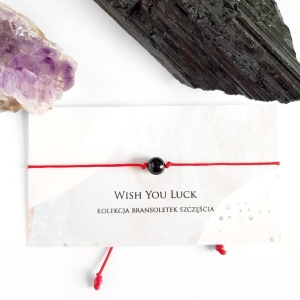 WishYouLuck czarny turmalin gładka kula bransoletka szczęścia na czerwonym sznurku