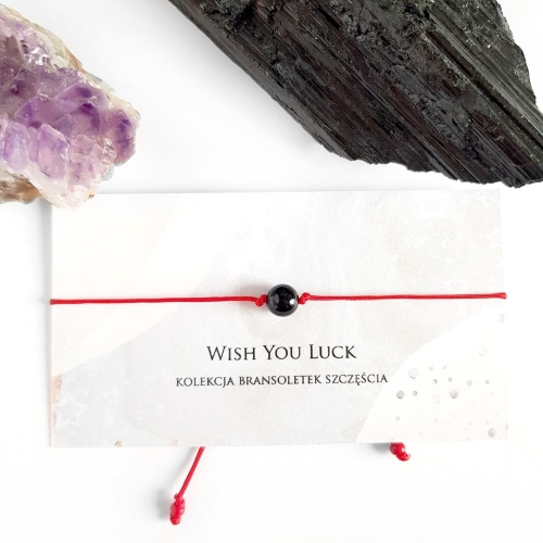 WishYouLuck czarny turmalin gładka kula bransoletka szczęścia na czerwonym sznurku