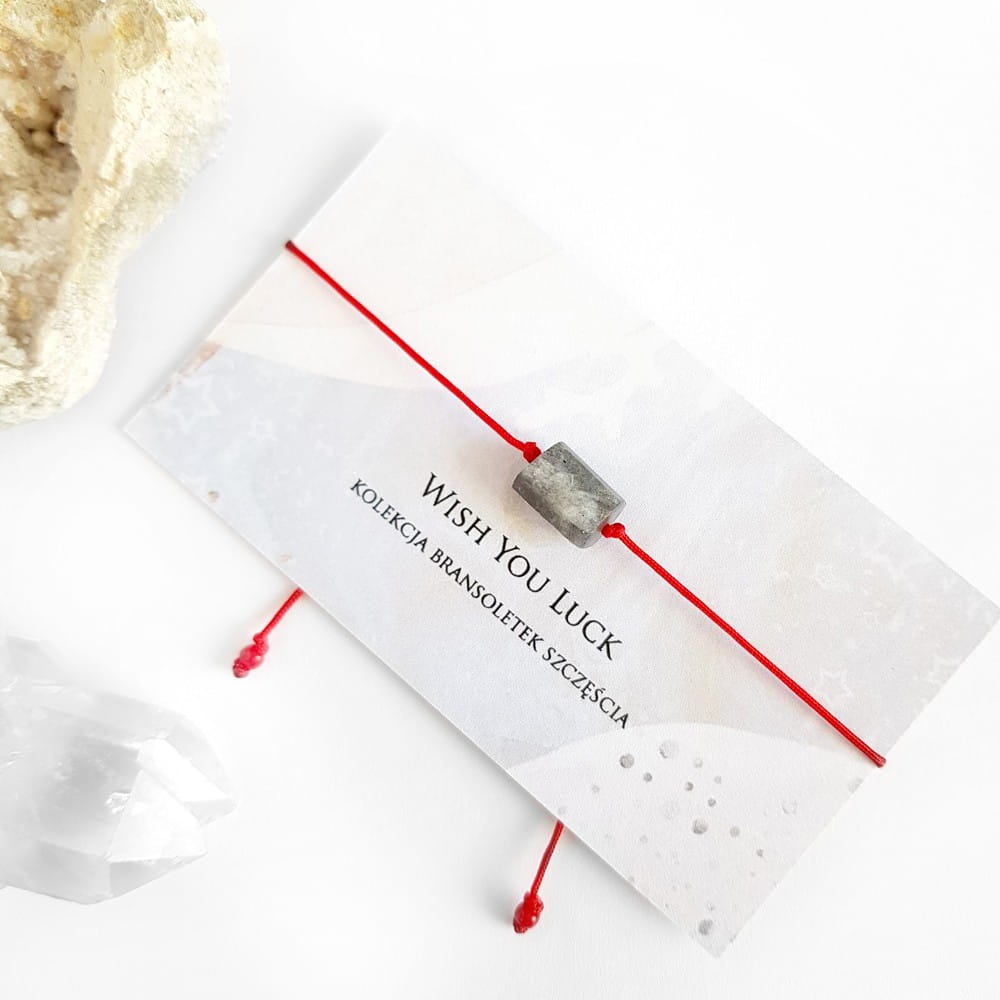 WishYouLuck labradoryt bryłka bransoletka szczęścia na czerwonym sznurku