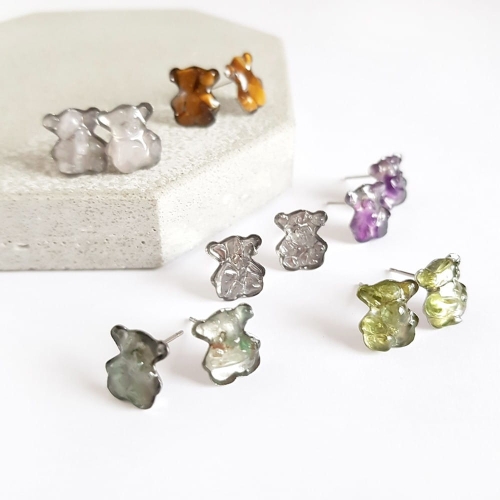 Kolczyki sztyfty misie peridot w żywicy stal chirurgiczna Sparkles olivine