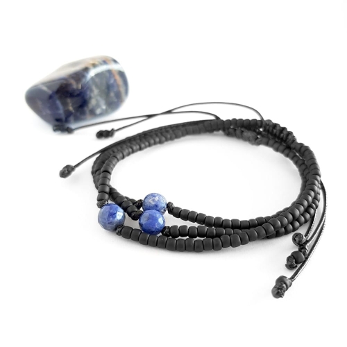Męska bransoletka na sznurku sodalit Little sodalite ball matte black