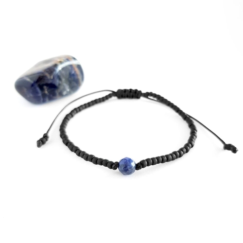 Męska bransoletka na sznurku sodalit Little sodalite ball matte black