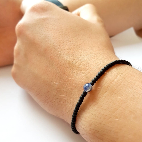 Męska bransoletka na sznurku sodalit Little sodalite ball matte black