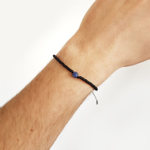 Męska bransoletka na sznurku sodalit Little sodalite ball matte black