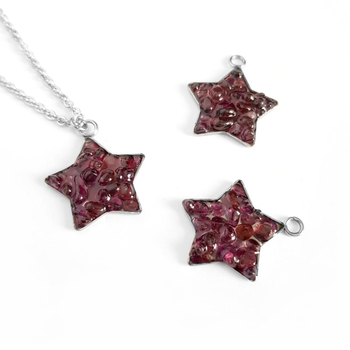 Naszyjnik granat gwiazdka na srebrnym łańcuszku stal chirurgiczna Sparkles garnet