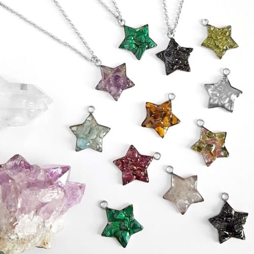 Naszyjnik granat gwiazdka na srebrnym łańcuszku stal chirurgiczna Sparkles garnet