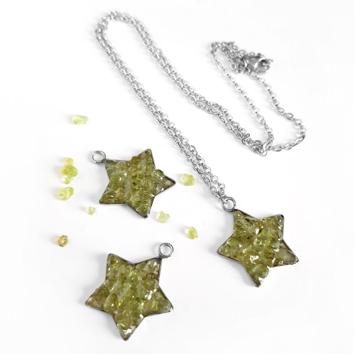 Naszyjnik peridot gwiazdka na srebrnym łańcuszku stal chirurgiczna Sparkles olivine