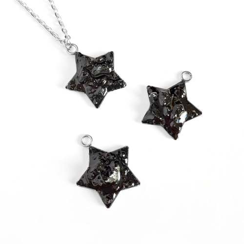 Naszyjnik czarny turmalin gwiazdka na srebrnym łańcuszku stal chirurgiczna Sparkles black