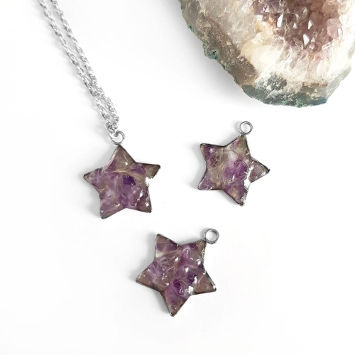 Naszyjnik ametyst gwiazdka na srebrnym łańcuszku stal chirurgiczna Sparkles amethyst