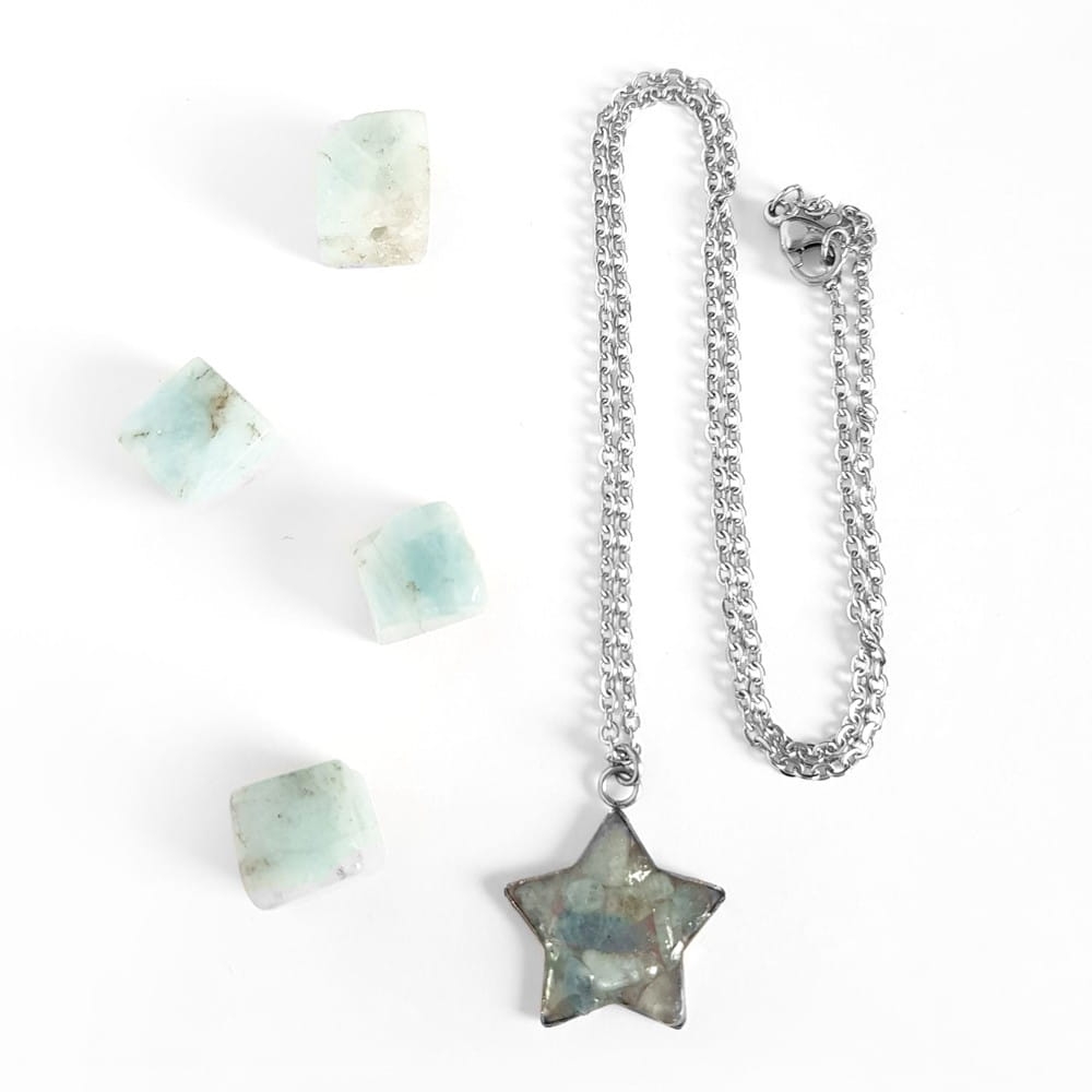 Naszyjnik akwamaryn gwiazdka na srebrnym łańcuszku stal chirurgiczna Sparkles aquamarine