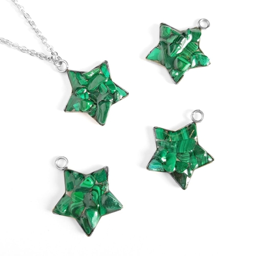 Naszyjnik malachit gwiazdka na srebrnym łańcuszku stal chirurgiczna Sparkles malachite