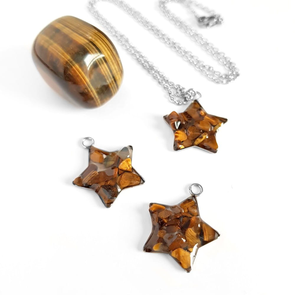 Naszyjnik tygrysie oko gwiazdka na srebrnym łańcuszku stal chirurgiczna Sparkles brown