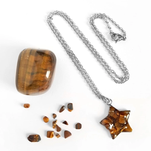 Naszyjnik tygrysie oko gwiazdka na srebrnym łańcuszku stal chirurgiczna Sparkles brown