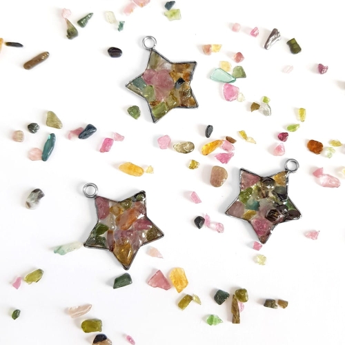 Naszyjnik kolorowy turmalin gwiazdka na srebrnym łańcuszku stal chirurgiczna Sparkles tourmaline