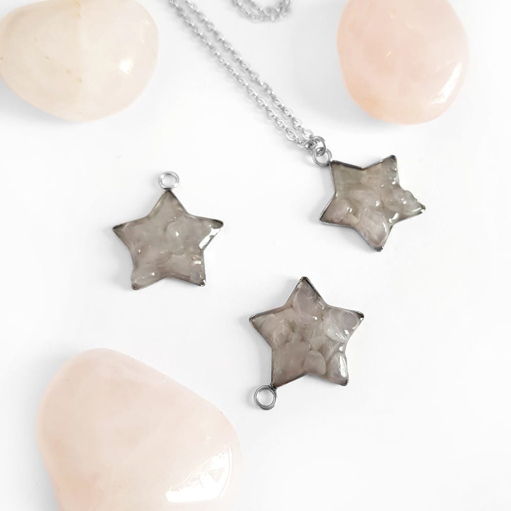 Naszyjnik kwarc różowy gwiazdka na srebrnym łańcuszku stal chirurgiczna Sparkles rosequartz