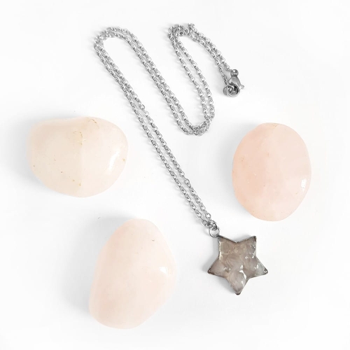 Naszyjnik kwarc różowy gwiazdka na srebrnym łańcuszku stal chirurgiczna Sparkles rosequartz