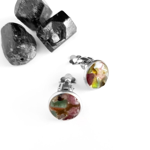 Klipsy kolorowy turmalin w żywicy stal chirurgiczna Sparkles tourmaline
