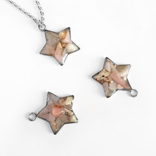 Naszyjnik różowy opal peruwiański gwiazdka na srebrnym łańcuszku stal chirurgiczna Sparkles pink