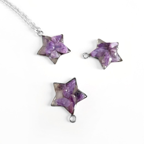 Naszyjnik czaroit gwiazdka na srebrnym łańcuszku stal chirurgiczna Sparkles purple