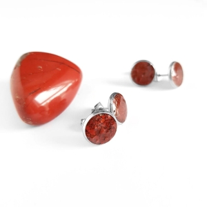 Kolczyki sztyfty czerwony jaspis w żywicy stal chirurgiczna Sparkles red