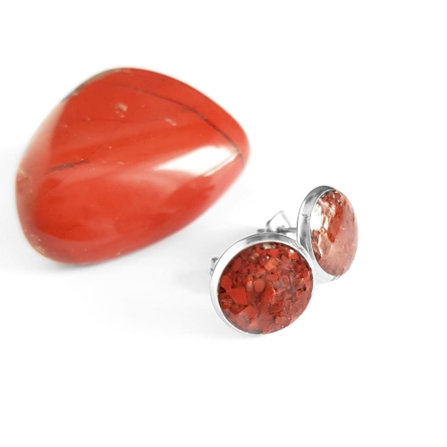 Kolczyki sztyfty czerwony jaspis w żywicy stal chirurgiczna Sparkles red