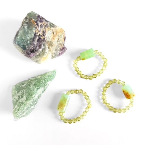 Pierścionek elastyczny chryzopraz i peridot Beauty green