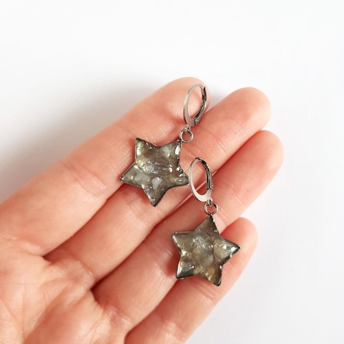 Kolczyki wiszące gwiazdki cytryn w żywicy stal chirurgiczna Sparkles citrine