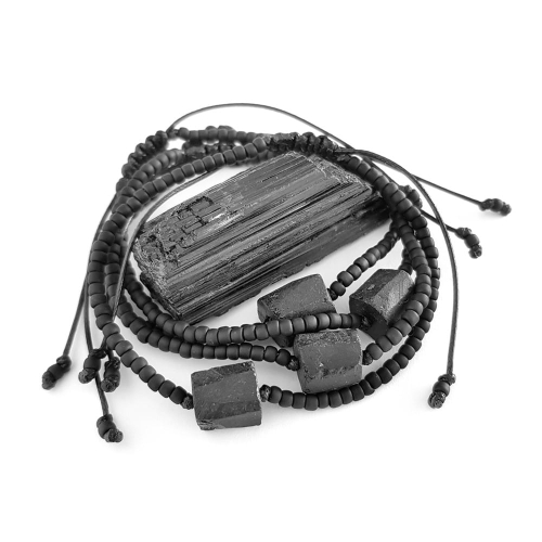 Męska bransoletka na sznurku czarny turmalin Little black cylinder matte black