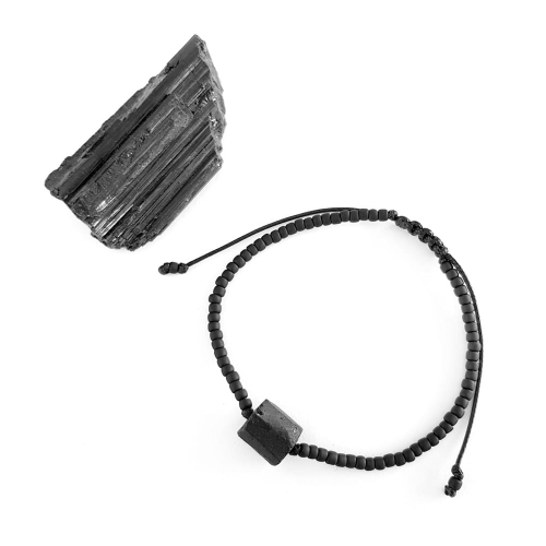 Męska bransoletka na sznurku czarny turmalin Little black cylinder matte black
