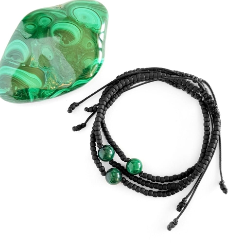 Męska bransoletka na sznurku malachit Little malachite ball matte black